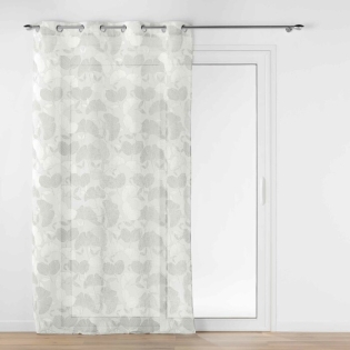 Voilage a oeillets 140 x 240 cm effet lin tissé imprimé Ginko Blanc